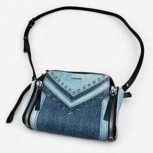 RARE Diesel Denim & Leather 2000s Crossbody Bag
w/ silver grommet hardware
